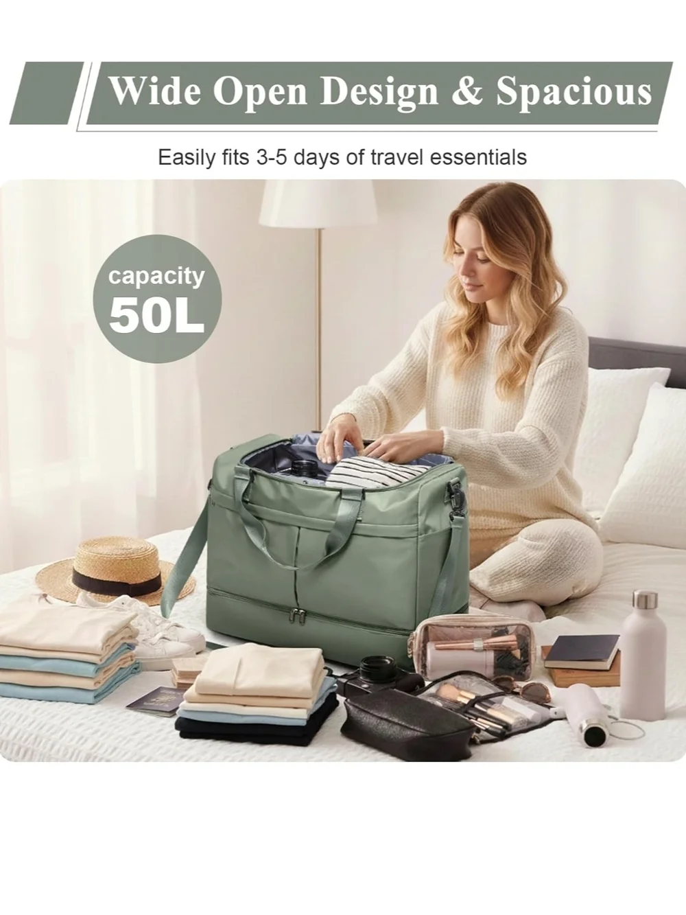 Travel Duffel Bag - Sage Green Weekend Bag
